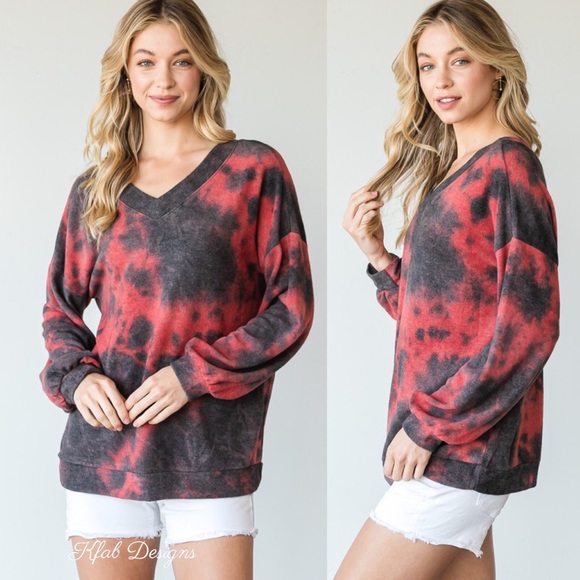 ❤️LAST ONE!! V Neck Puff Sleeve Super Soft Tie Dye Top! - Picture 3 of 7